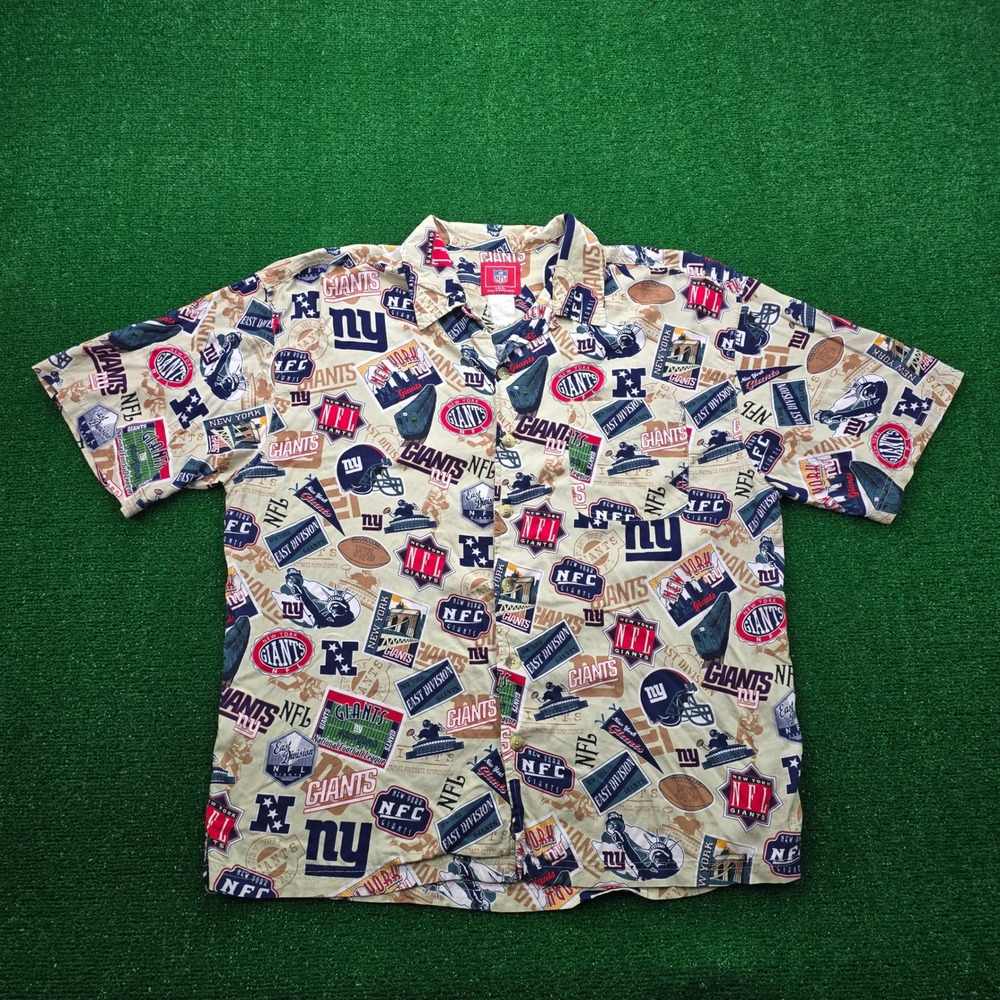 New York Giants Hawaiian‎ Shirt Mens XL NFL AOP Vintage Button Up Camp Collage